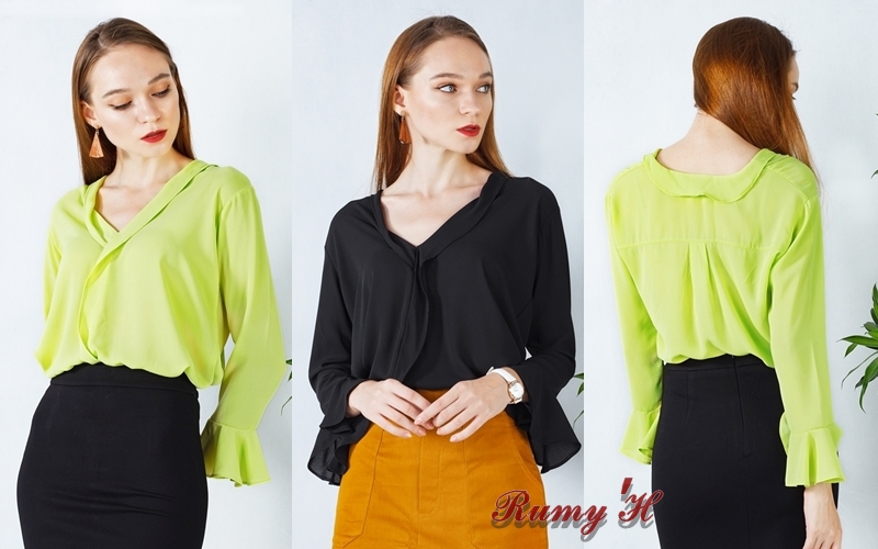 Áo Kiểu cổ chéo tay loa Rumy'h 100 vải Lụa Châu Toán Cát Size M L