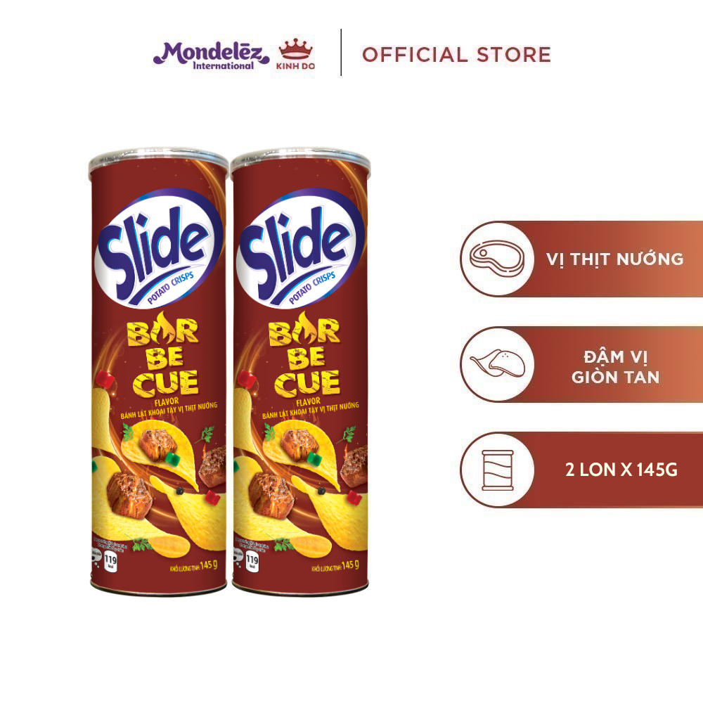 Combo 2 Lon Bánh Lát Snack Khoai Tây Slide Vị Thịt Nướng 145g