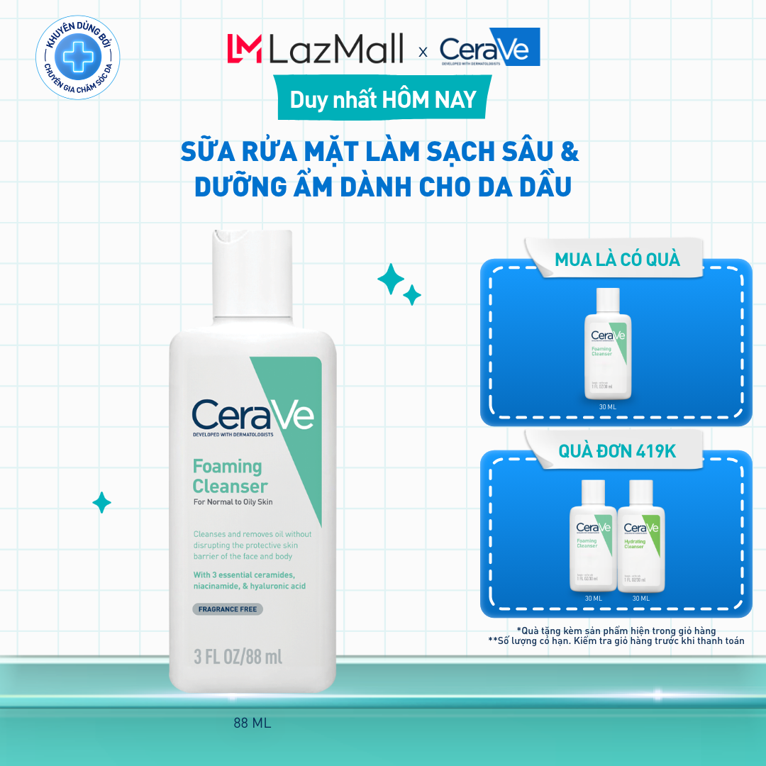 Sữa rửa mặt giúp làm sạch sâu dành cho da dầu Cerave Foaming Facial Cleanser 88ml