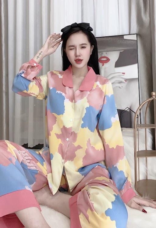 Đồ ngủ pijama Lụa mango loại 1 tay dài loang màu