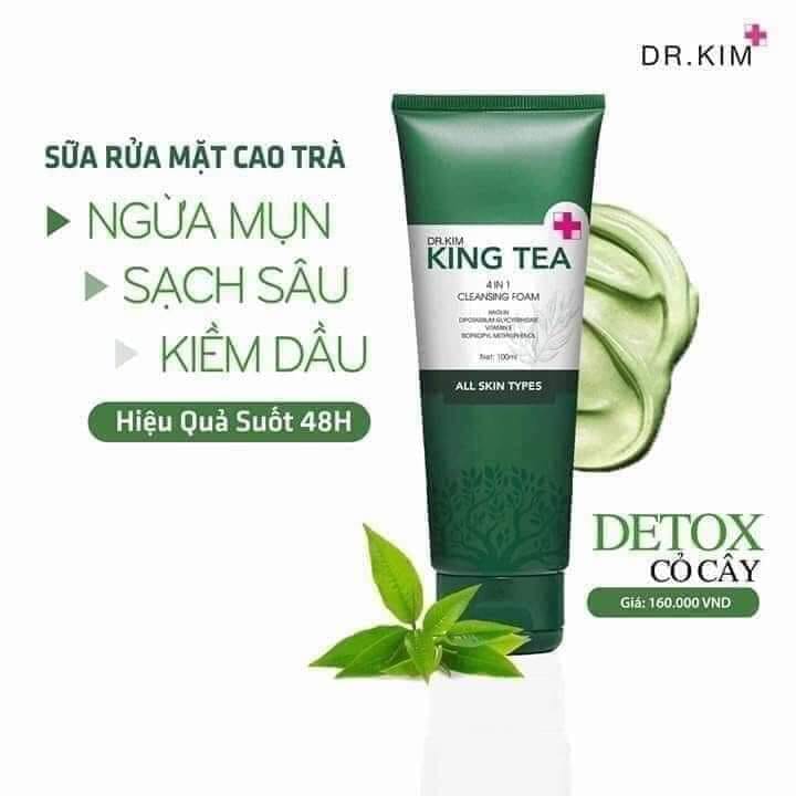 Sữa rửa mặt Dr.Kim KING TEA 70ml- Sữa rửa mặt cao trà xanh đất sét trắng kiềm dầu giảm mun