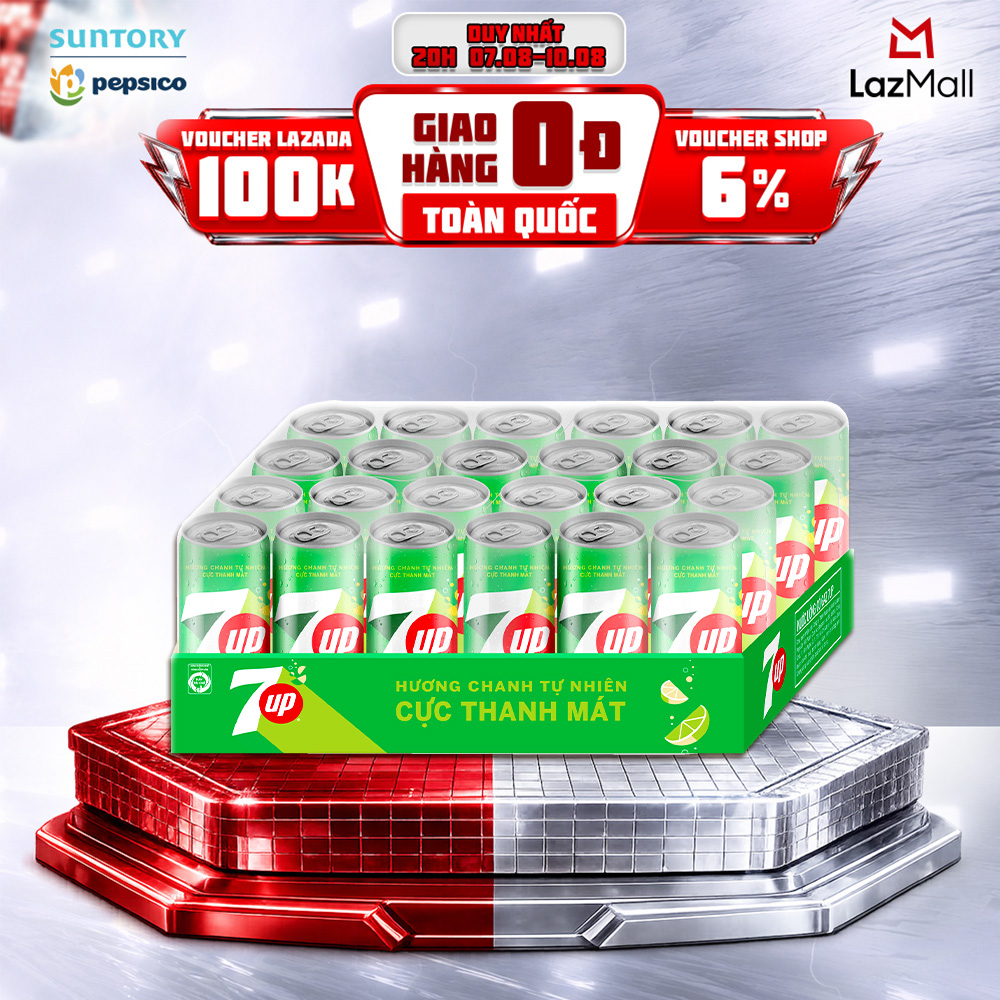 [SALE 8.8] Thùng Nước Ngọt Giải Khát Có Gaz 7Up (320ml/lon)