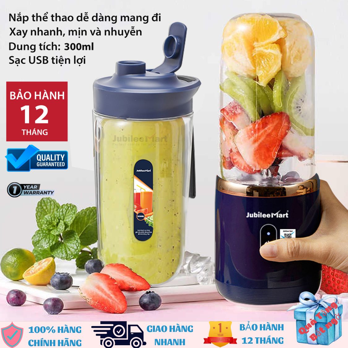 [Top 5 blender mini selling] Blender mini portable battery charger USB-power grinder strong 6 blades help Machine xáy fast and smooth Sheller plastic pp high grade sturdy and anti over possible dam.