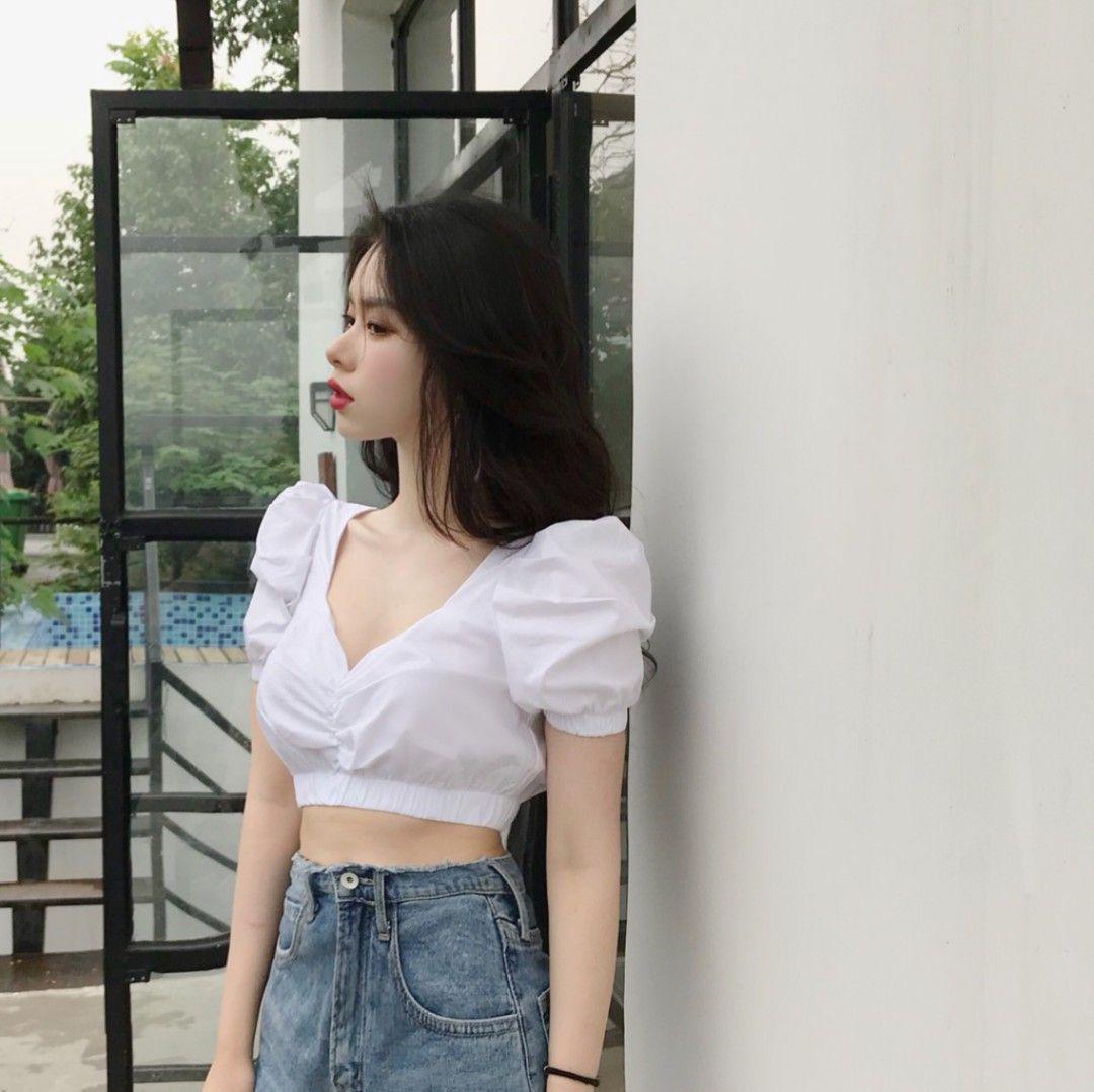 Áo blouse croptop tay bồng sexy 11321-1