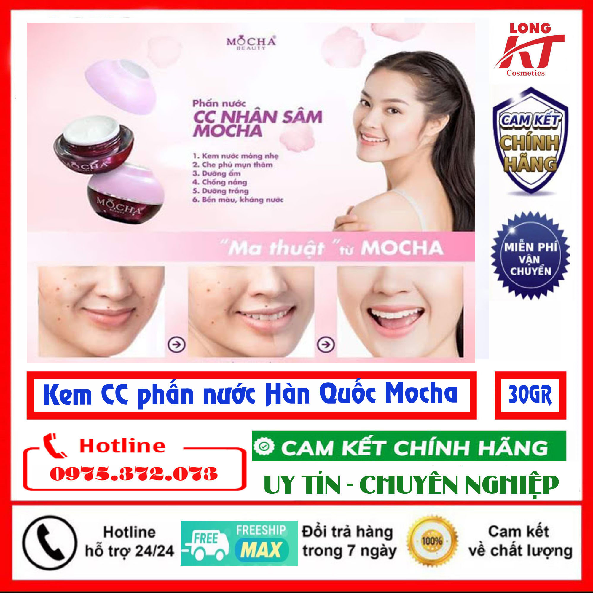 [Team cào Điện Tử-Mỹ Phẩm Mocha Mộc Hà] Kem CC phấn nước Hàn Quốc Mocha - Kem che khuyết điểm mocha