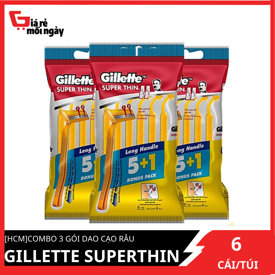 Combo 3 gói dao cạo râu Gillette Superthin Cán vàng (Gói 5+1)X3 siêu rẻ siêu tiện lợi (hàng chính hãng)