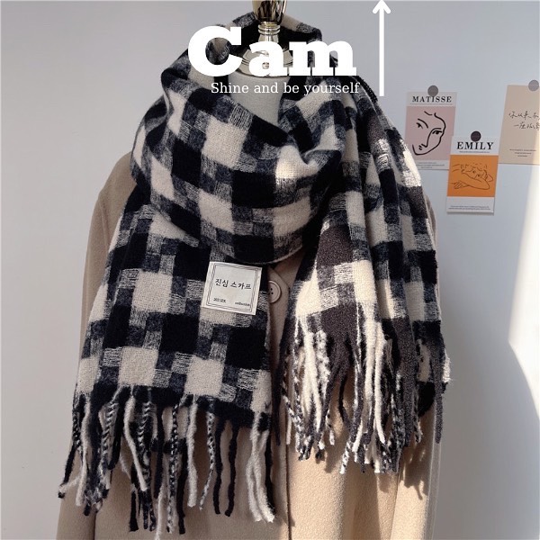 Khăn len quàng cổ nam nữ khăn len đôi quàng cổ nam nữ khăn len quàng cổ nam nữ khăn kẻ caro hàn quốc khăn choàng len cam