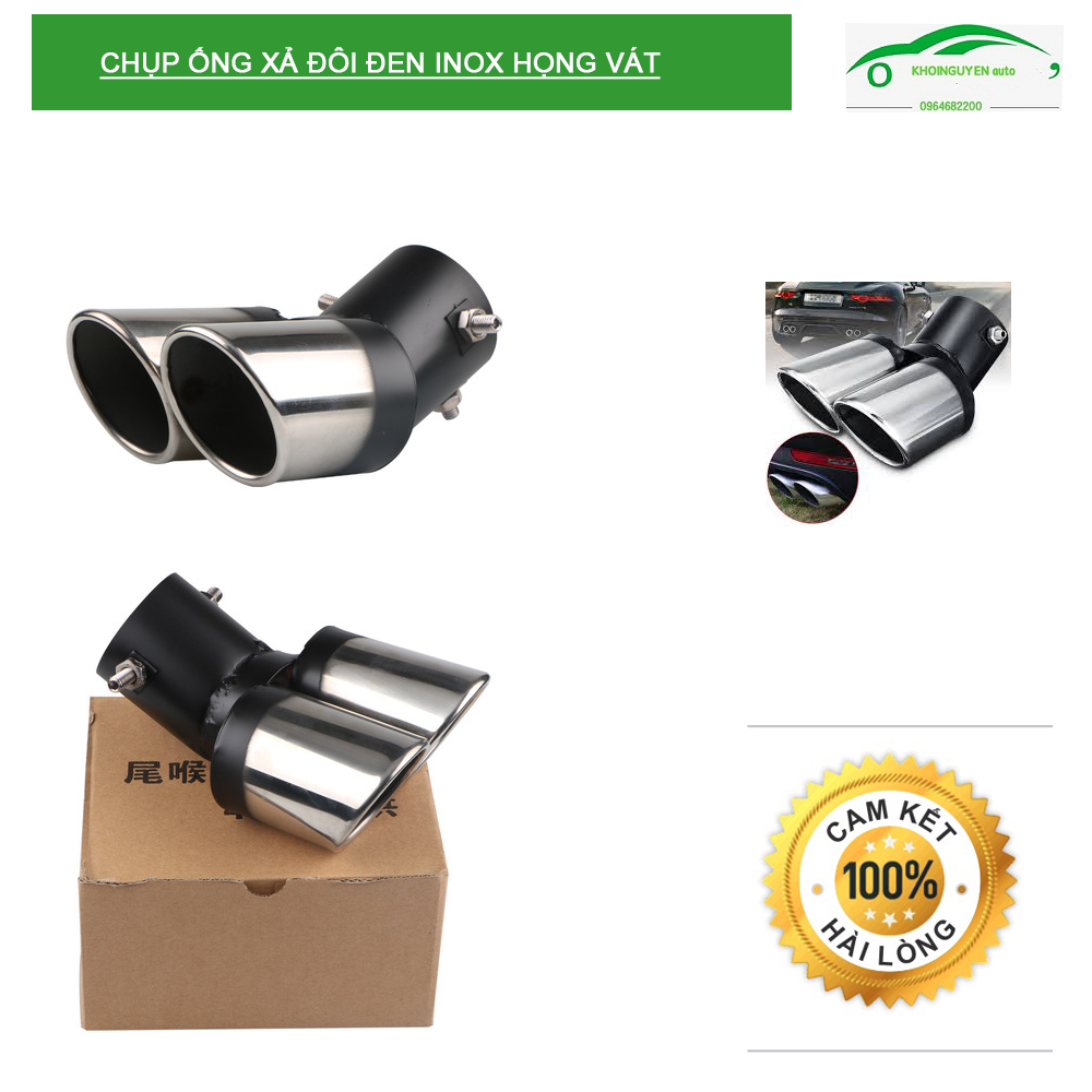 Chụp ống xả độ đôi đen inox họng vát cho ô tô dáng thể thao