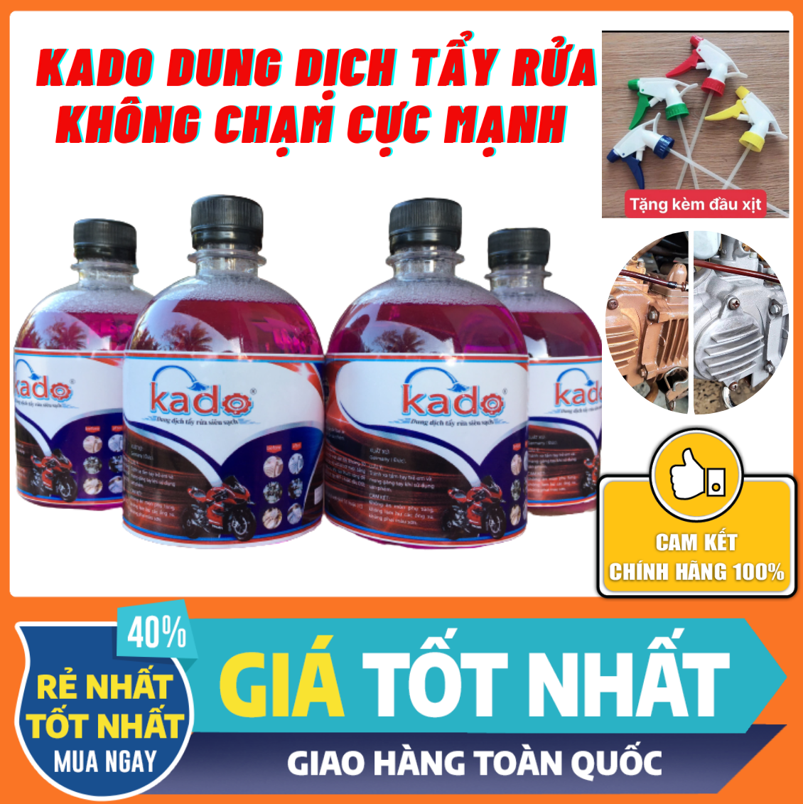 DUNG DỊCH NƯỚC TẨY RỬA SIÊU SẠCH KADO - T100108 - NƯỚC RỬA XE TẨY RỬA ĐẦU BÒ LỐC MÁY SIÊU MẠNH SIÊU SẠCH TẨY RỬA ĐA NĂNG TRÊN MỌI BỀ MẶT XE, KHÔNG ẢNH HƯỞNG ĐẾN LỚP SƠN XE, VỆ SINH TIỆN LỢI DỄ SỬ DỤNG