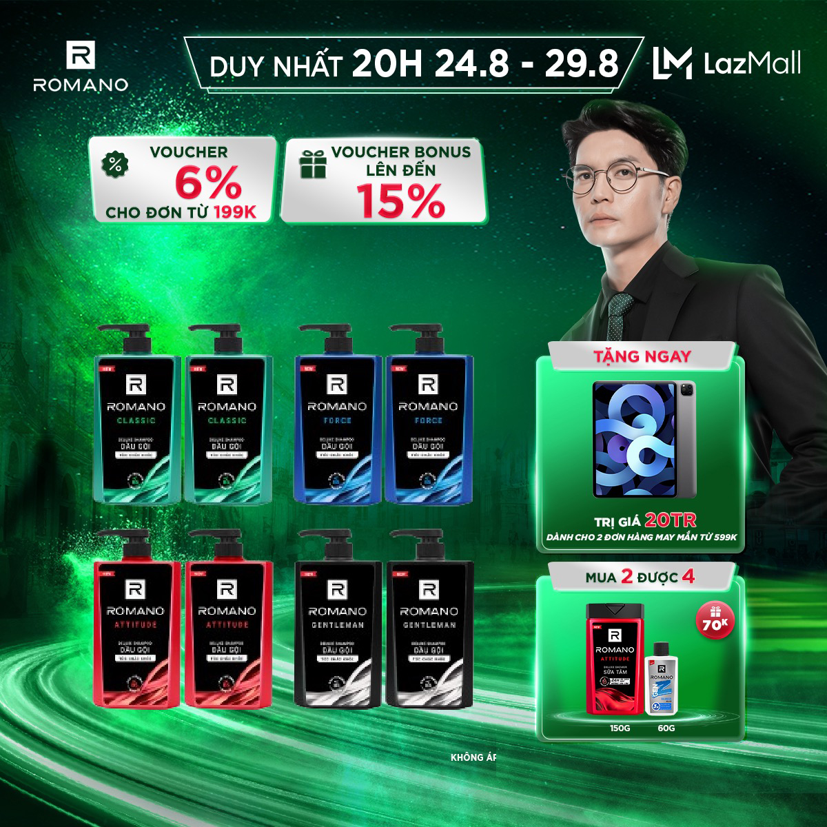 Combo 2 Dầu gội Romano hương nước hoa 650g