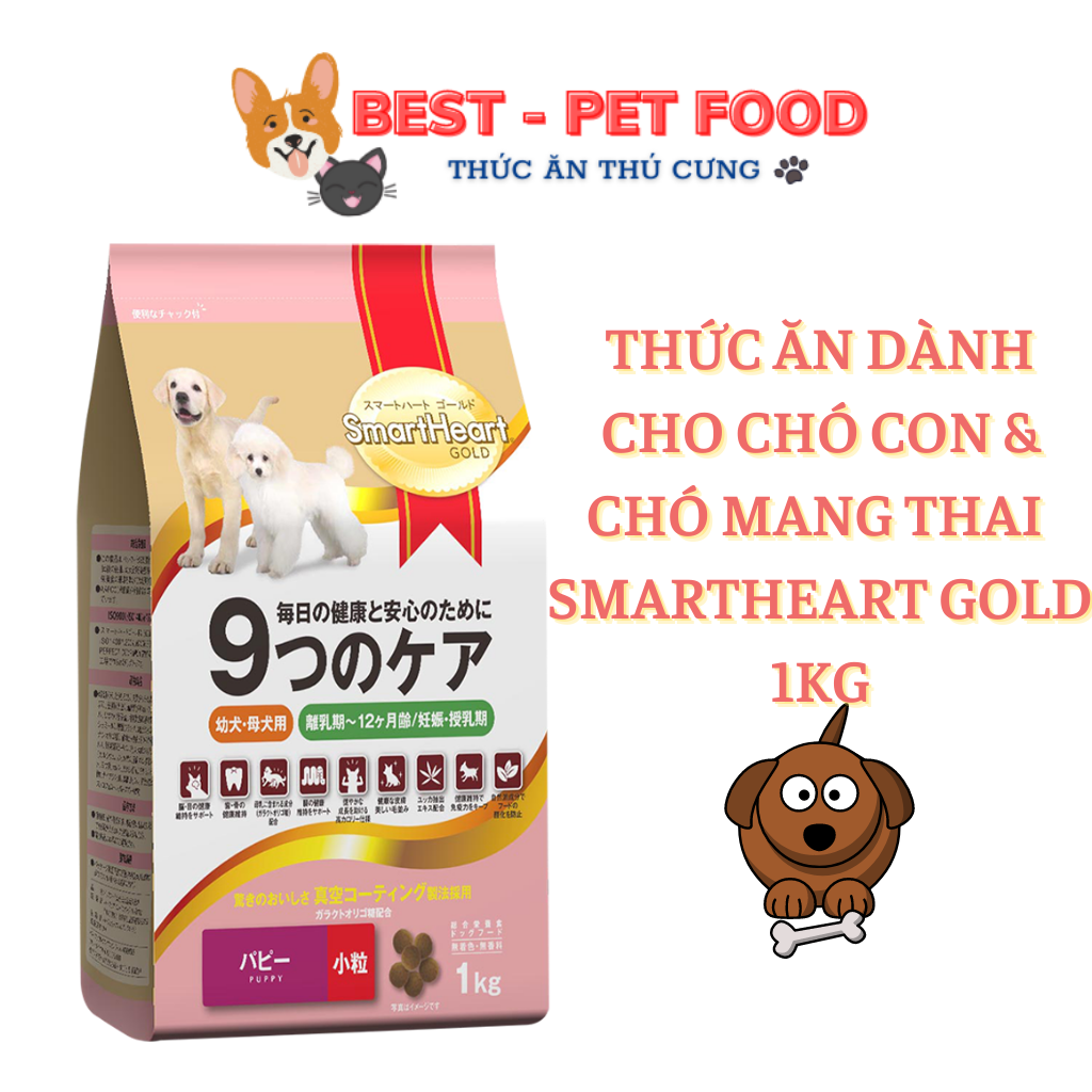 [Giảm ngay 23%]Thức Ăn Hạt Cho Chó Con Chó Mang Bầu Smartheart Gold Puppy 1Kg- BEST PET FOOD
