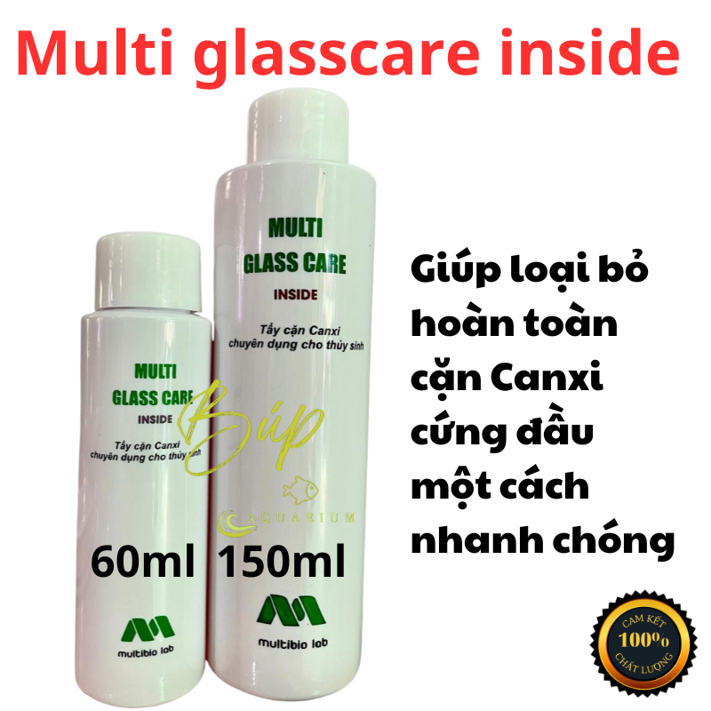 Dung dịch tẩy cặn canxi vệ sinh mặt ngoài bể kính giúp làm sáng bóng hồ cá cảnh thủy sinh multi glasscare inside/ outside
