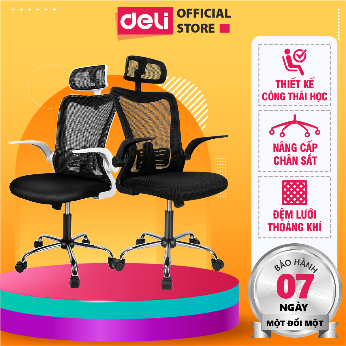  Deli Office Swivel Chair with Smart Folding Arms Breathable Mesh Back Convenient Rotating Base Ergonomic Work Chair Design Protecting the Spine Ergonomic Chair with Adjustable Headrest Comfortable Work Seat with Air Cushioned Pad 