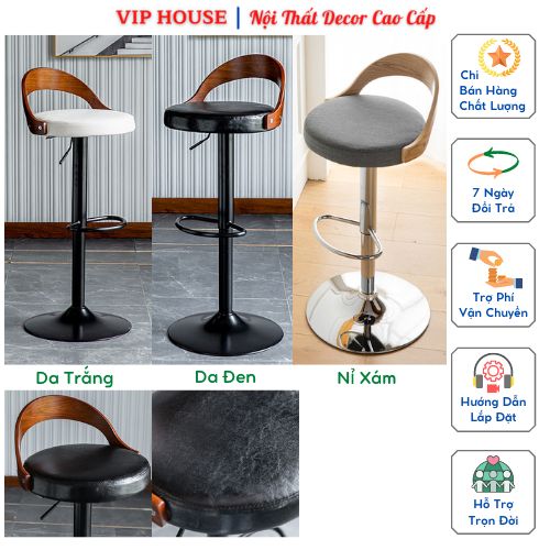 Ghế Quầy Bar Điều Chỉnh Độ Cao, Ghế Phòng Trà Bọc Da Đệm Cao su Chân Inox Hiện Đại Chân Đen Trắng GHP001 002
