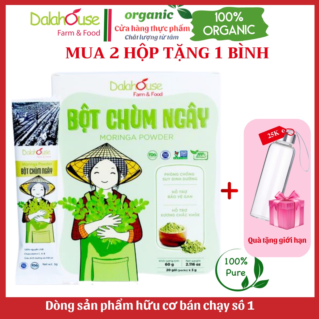 Bột Chùm Ngây Dalahouse - Bột Chùm Ngây Hữu Cơ Nguyên Chất Sấy Lạnh Dalahouse - Hộp 60g (20 gói tiê