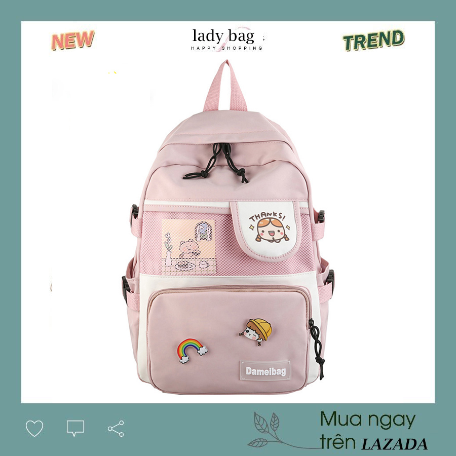 Balo nữ ulzzang Hàn Quốc, Balo nữ đi học chống nước tặng kèm sticker - LADY BAG
