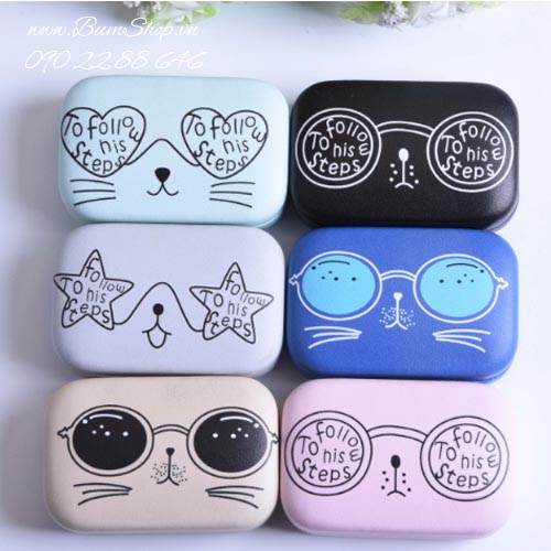 Khay gương hộp da cứng mắt kính siêu xinh