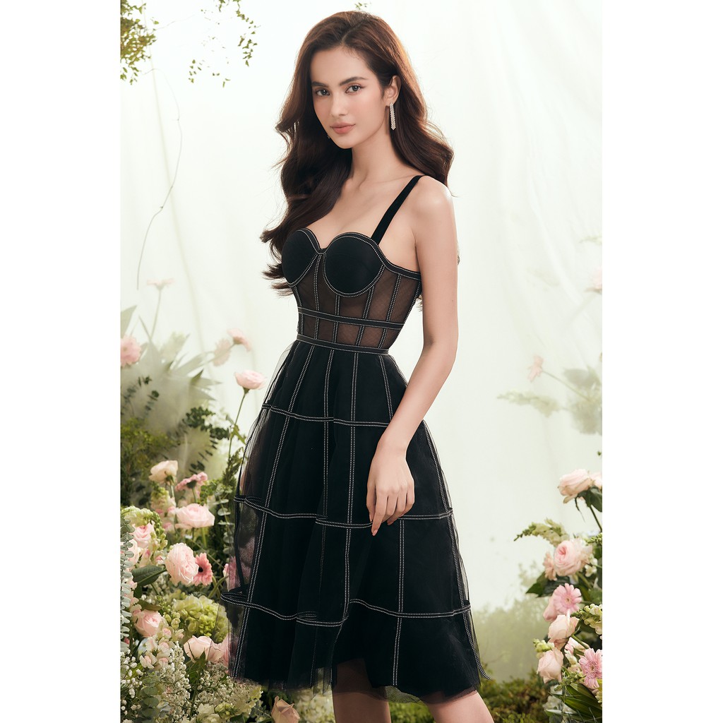 MIRA - Selly Dress Đầm nữ cúp ngực lưới đen