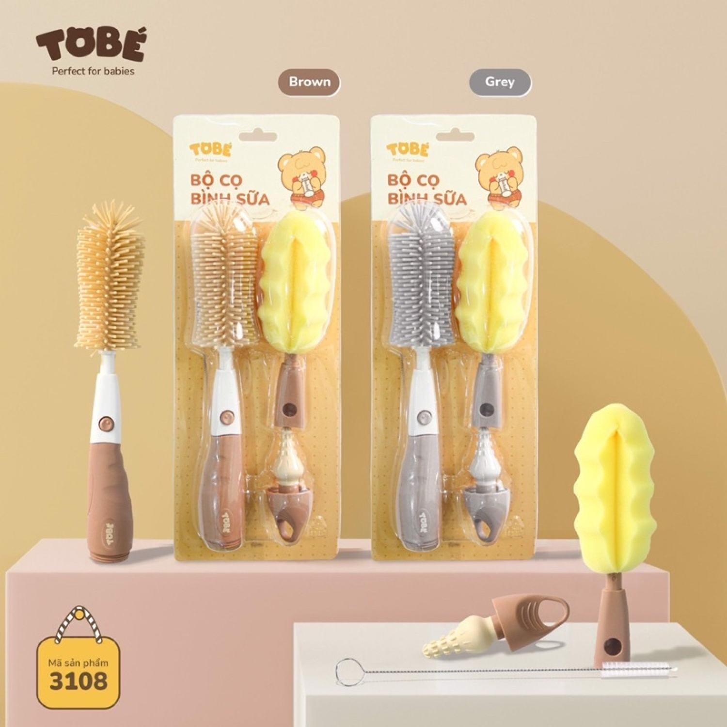 Bộ cọ rửa bình sữa silicone Tobé