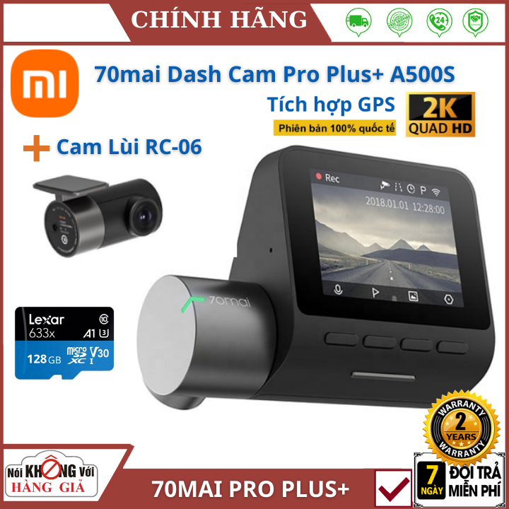 (Tùy chọn kèm cam lùi - Bảo hành 2 năm) Camera Hành Trình Xiaomi 70mai Dash Cam Pro Plus A500S Bản Quốc Tế - GPS - chuẩn 2K - Nguyên Seal , camera 70mai , camera hành trình ô tô , camera hành trình 4k chống rung
