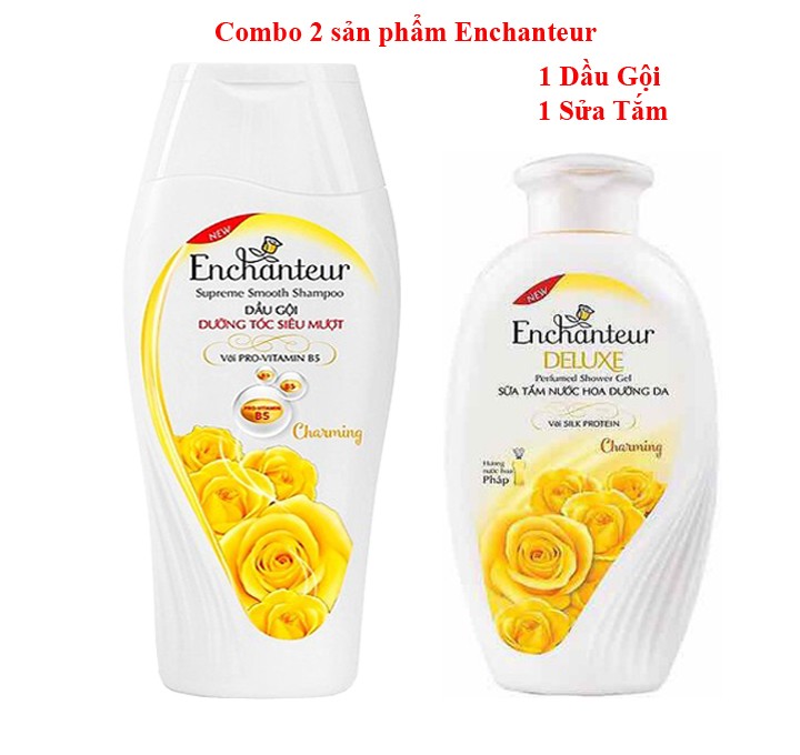 COMBO tắm gội Enchanteur hương nước hoa Deluxe Charming,hương thơm quyến rũ nồng nàn 150g/chai