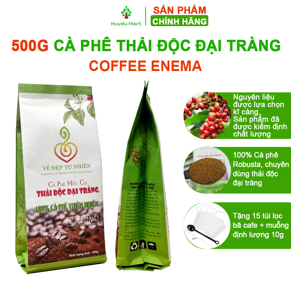 Cà phê thải độc đại tràng 100% cà phê hữu cơ Robusta; thải độc cà phê giúp giảm táo bón, sáng da, phòng ung thư đại tràng