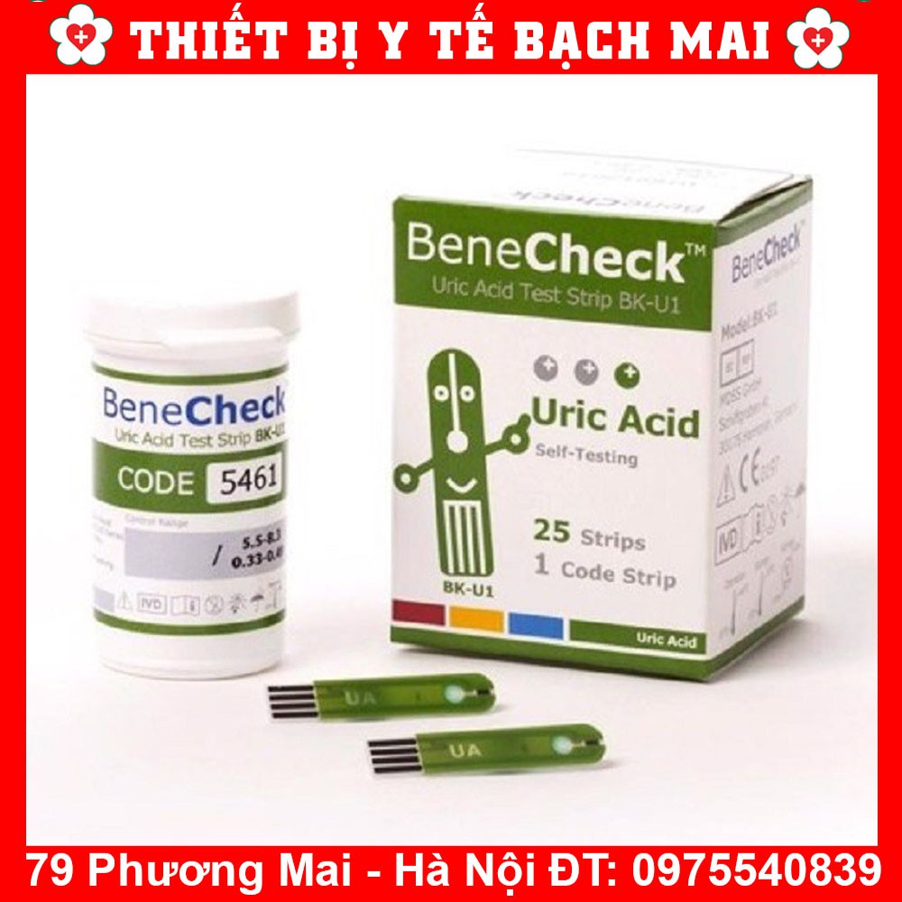 Que Thử Acid Uric Gout Cho Máy Đo Benecheck plus Hộp 25 Que