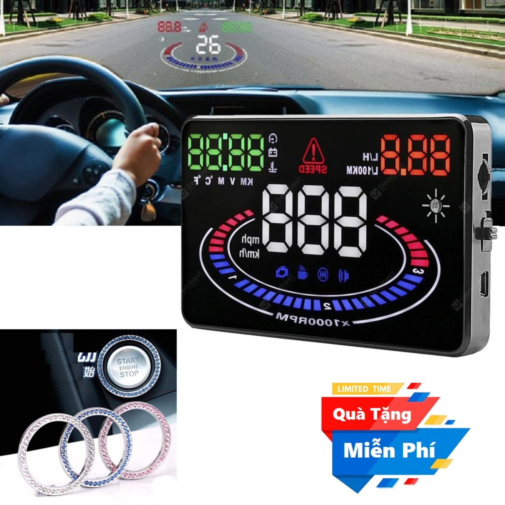 Thiết bị hiển thị tốc độ trên kính lái HUD E300 Tặng kèm Vòng trang trí gắn nút điều khiển xe hơi