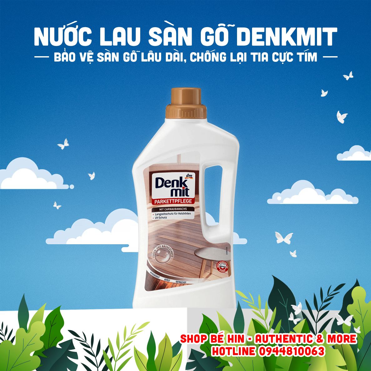 Nước lau sàn gỗ chuyên dụng DENKMIT Đức 1000ml, bảo vệ sàn gỗ khỏi tác hại từ môi trường