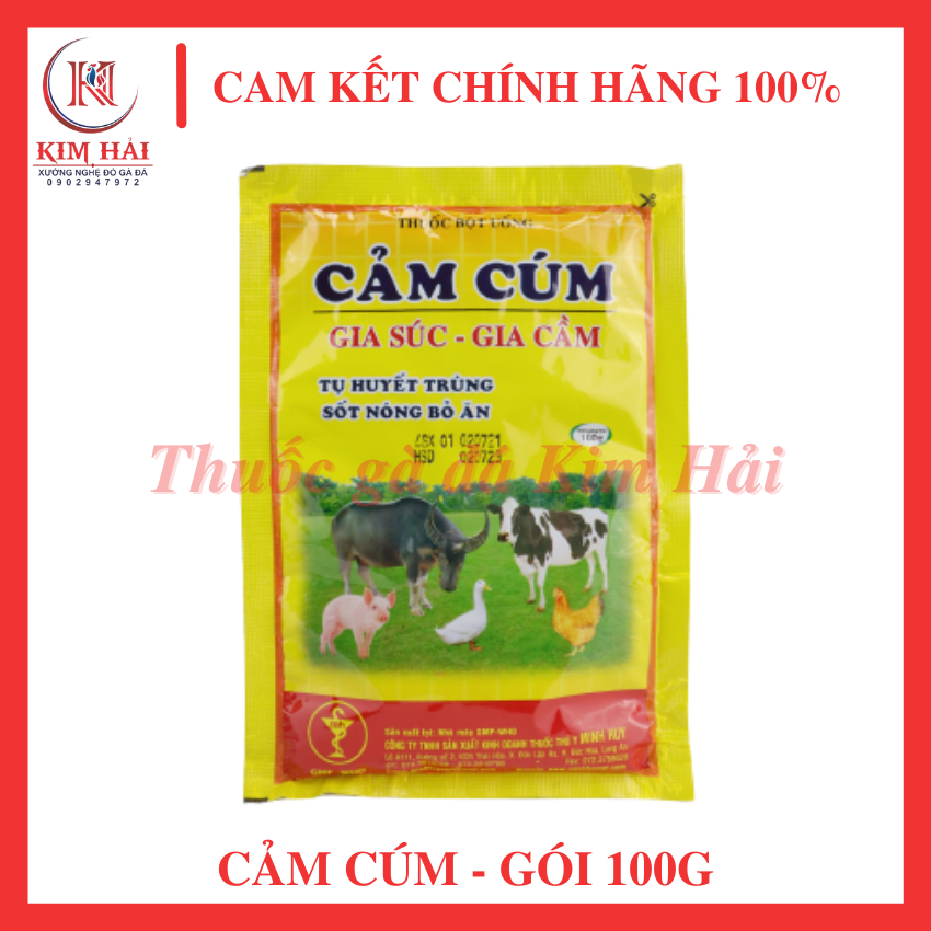 Cảm cúm-gói 100g-tụ huyết trùng,nóng sốt,bỏ ăn,tăng sức đề kháng cho gia súc,gia cầm.