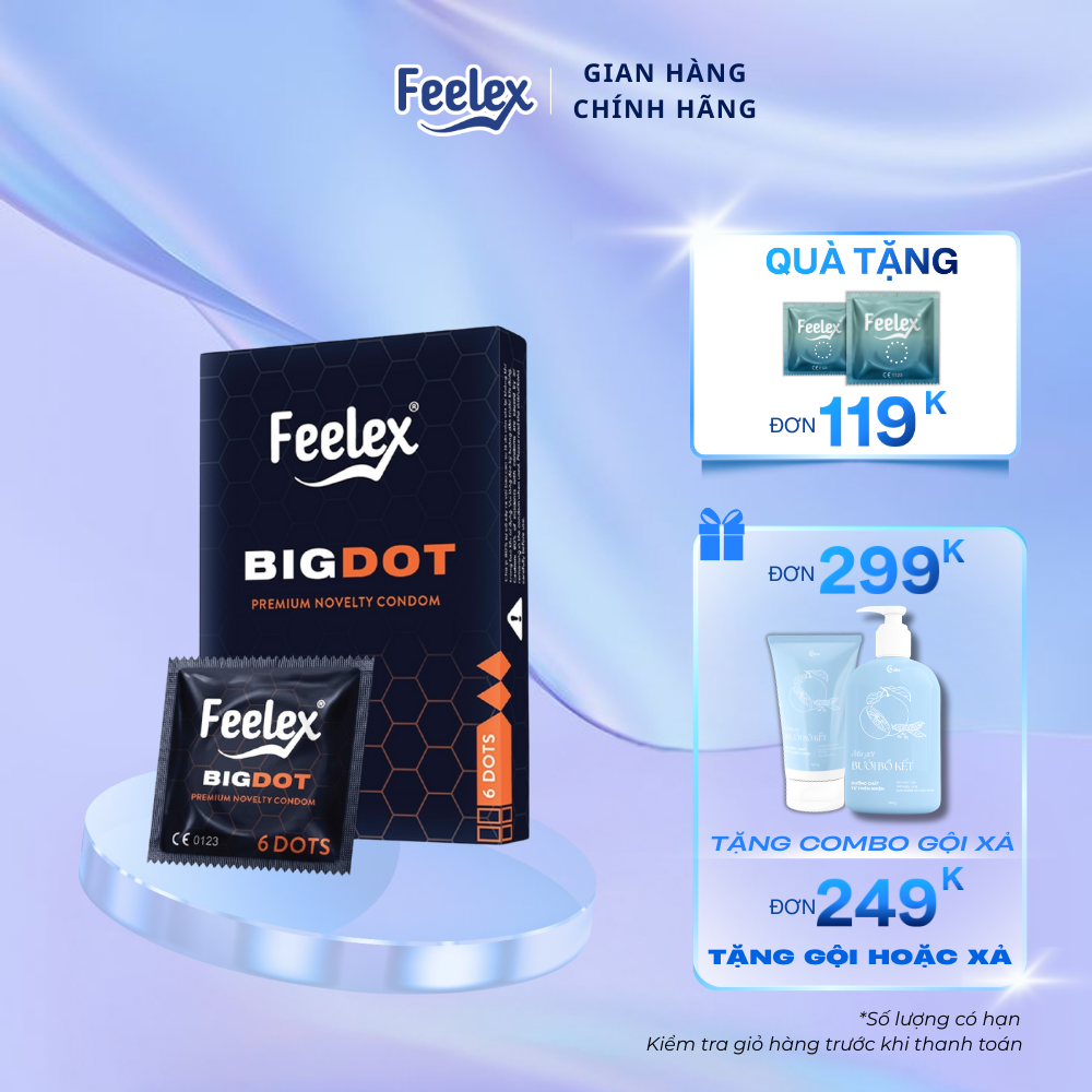 Bao cao su gai Feelex Bigdot 6 bi lớn, nhiều gel bôi trơn, hộp 1 chiếc