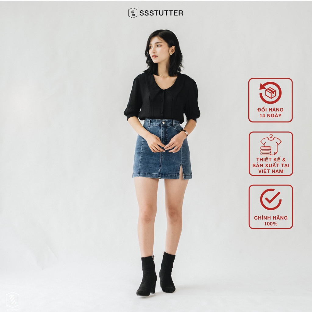 Áo sơ mi nữ ssstutter cổ bẻ tay bồng trẻ trung wide collar shirt