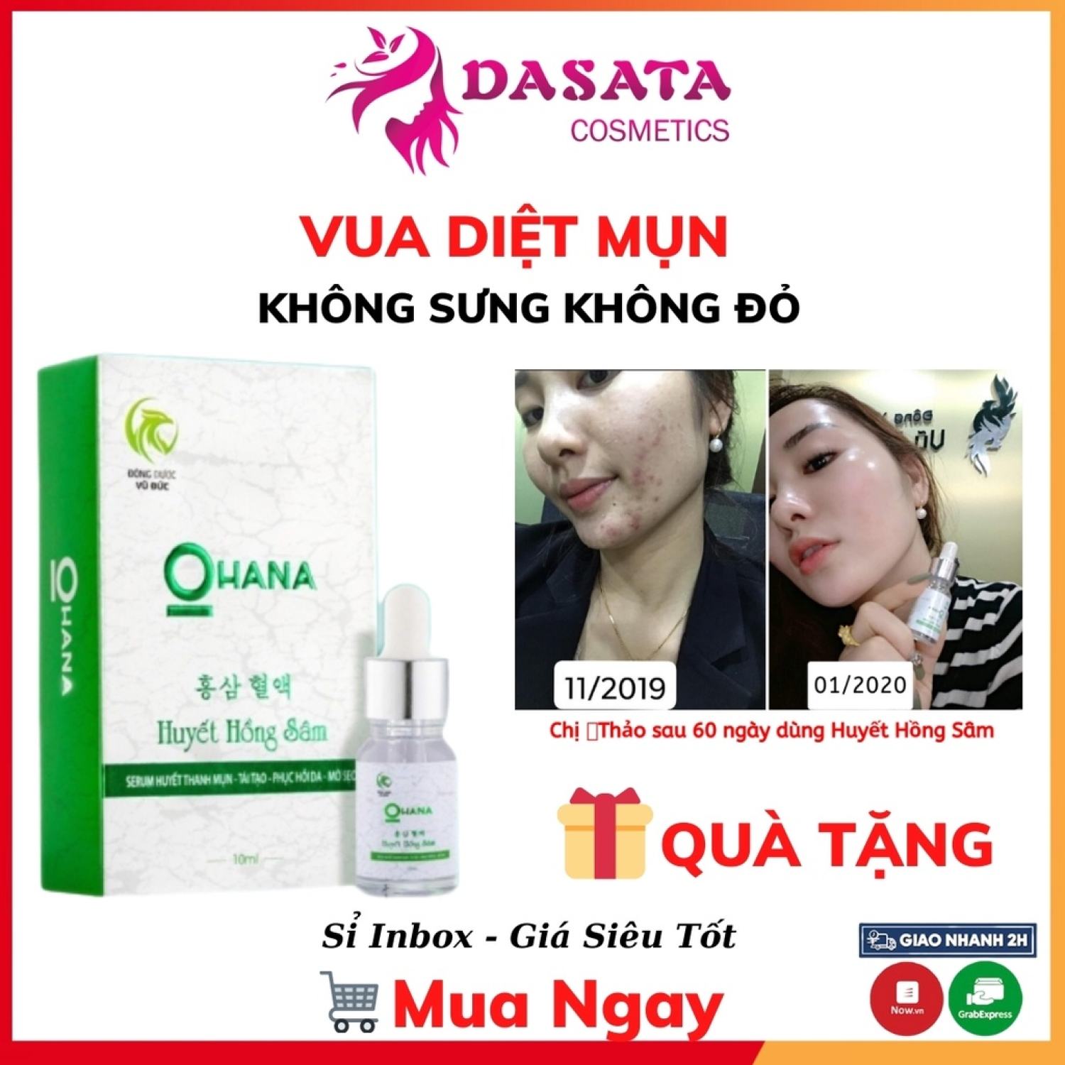 Huyết hồng sâm ohana sạch mụn thâm sẹo rỗ không sưng đỏ dasata