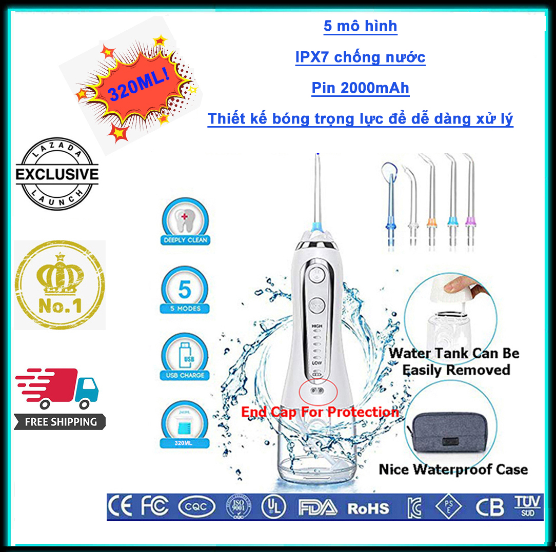 (Hộp đựng miễn phí) H2ofloss 320ML 5 mẫu tăm nước cầm tay Máy xông miệng di động chống nước IPX7 USB có thể sạc lại Máy châm nước nha khoa Waterpik Máy tăm nước Máy tăm nước Máy làm sạch răng Chỉ nha khoa Chỉ nha khoa