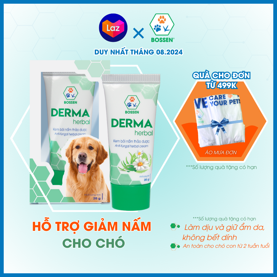 BOSSEN - Derma Herbal for dog kem bôi thảo dược cho chó bị nấm da, tuýp 20g