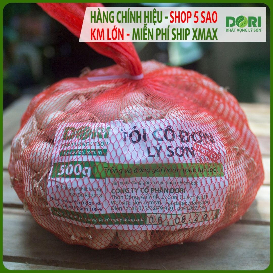 Tỏi Cô đơn Lý Sơn Dori - Túi lưới 500g - Trồng tại đảo Lý Sơn - Cam kết đúng xuất xứ - Hoàn tiền 200% nếu sai cam kết - Dùng để ăn sống hoặc chế biến