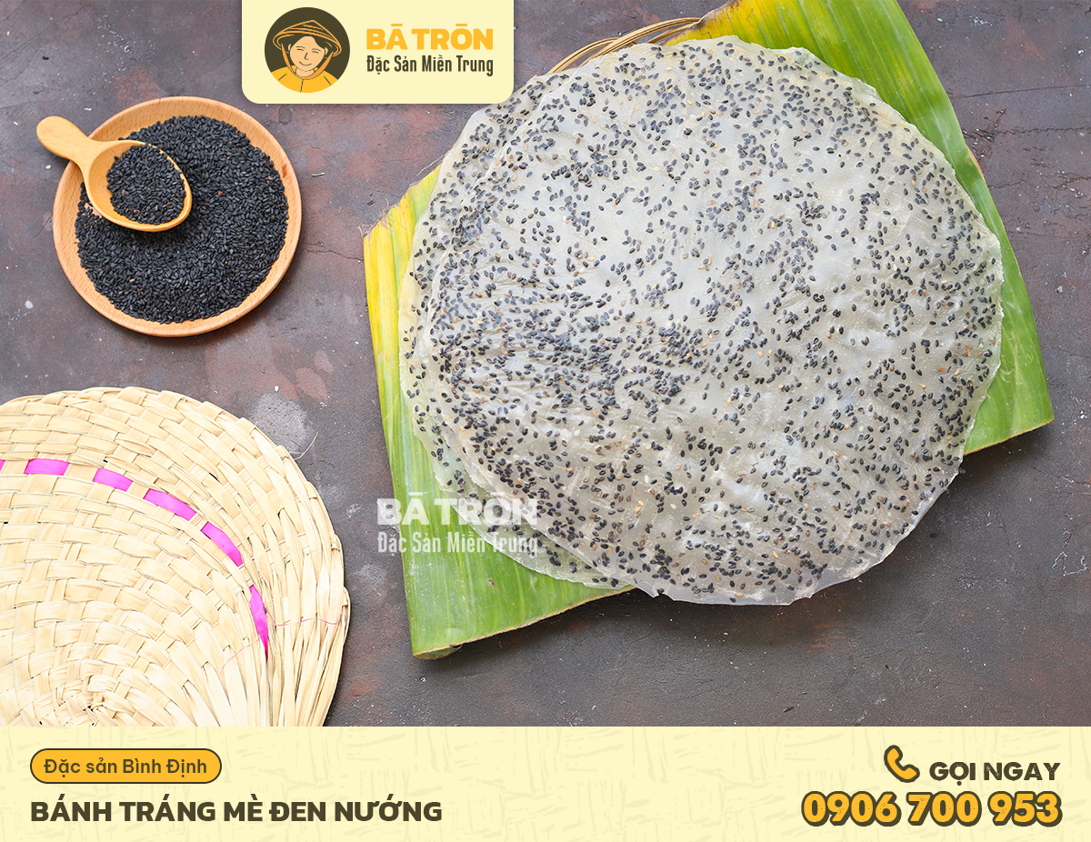 Bánh tráng mè đen nướng 20 cái đặc sản bình định bà tròn