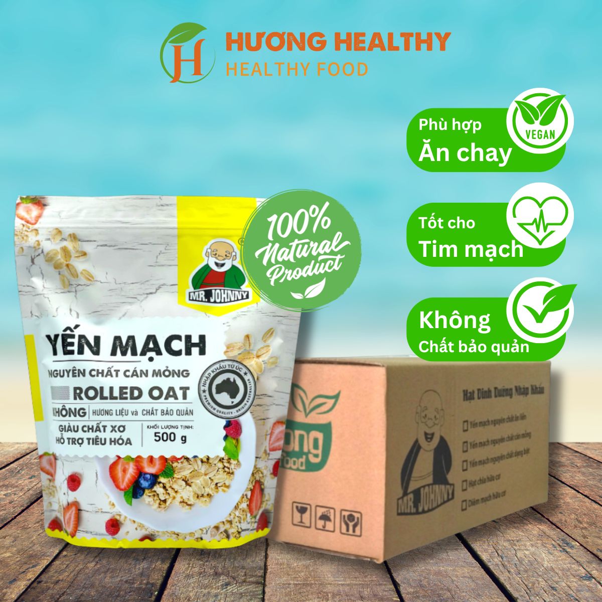 Combo 10 Túi 500g Yến Mạch Cán Dẹt nhập khẩu Úc chính hãng Mr Johnny  - Ăn kiêng hỗ trợ giảm cân eatclean healthy nấu ăn