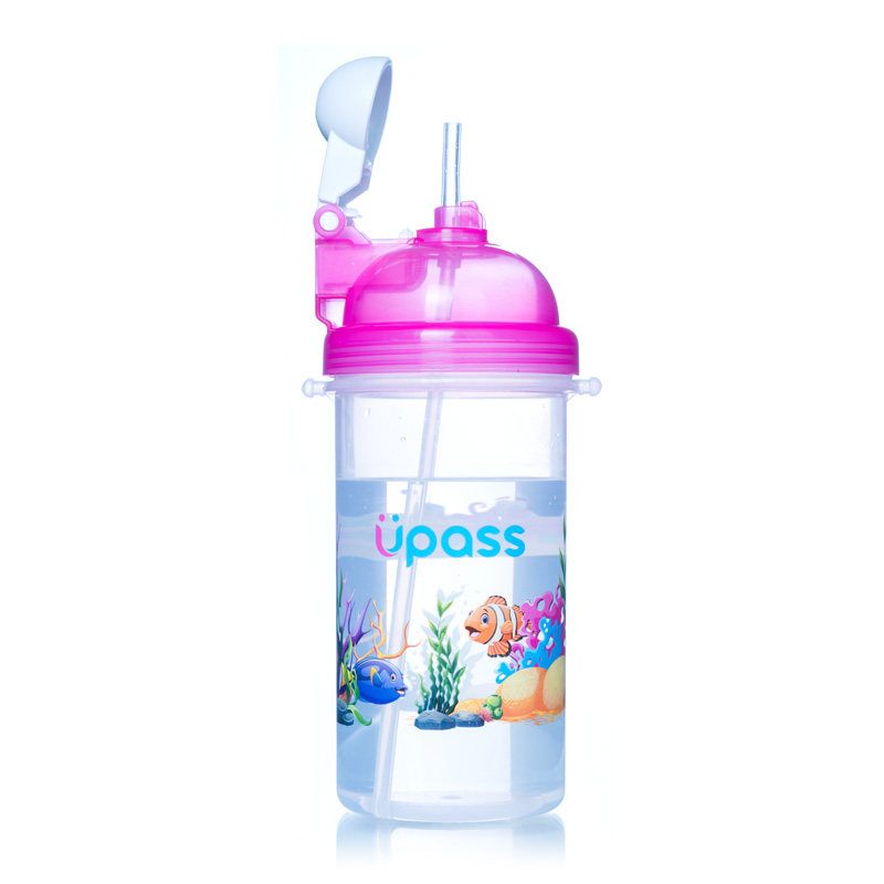Bình uống nước trẻ em UPASS 420ml nắp bật có ống hút mềm UP0620Y