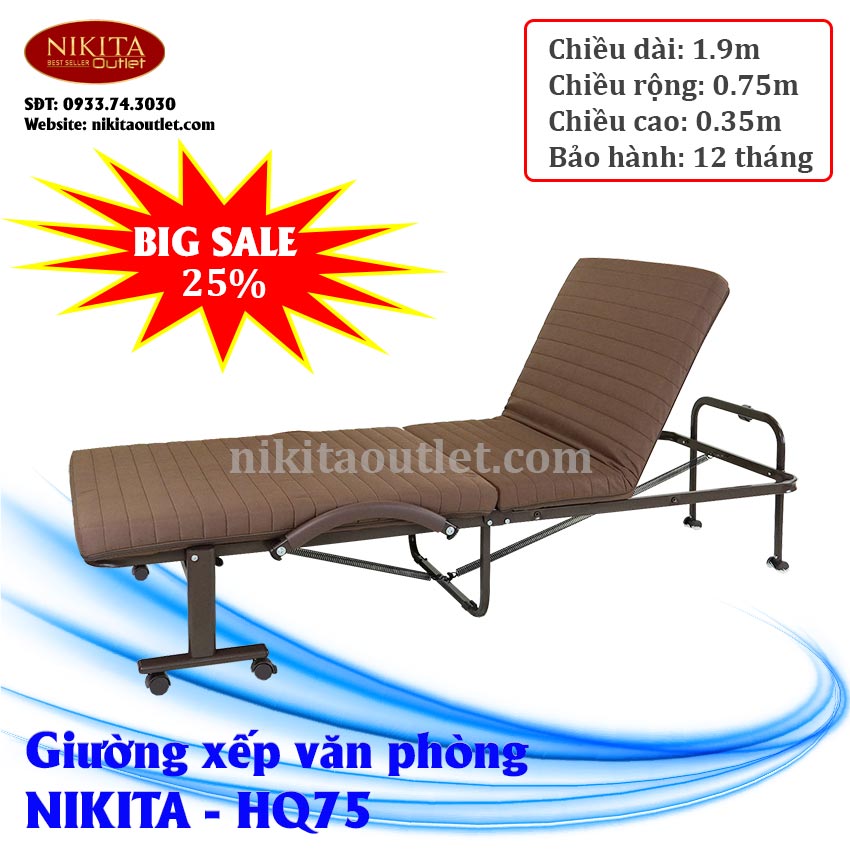 [HCM]Giường gấp văn phòng [NIKITA] kiểu Hàn Quốc - HQ75 (rộng 75cm) nâng đầu 5 cấp độ - Bảo hành chính hãng 12 tháng -  NIKITA OUTLET