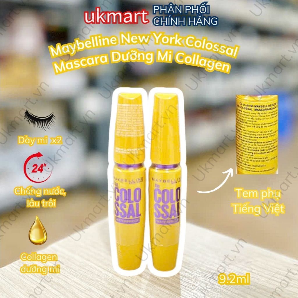  Mascara Dưỡng Mi Collagen Dày gấp 10 lần Maybelline New York Colossal Không Lem 9.2ml 