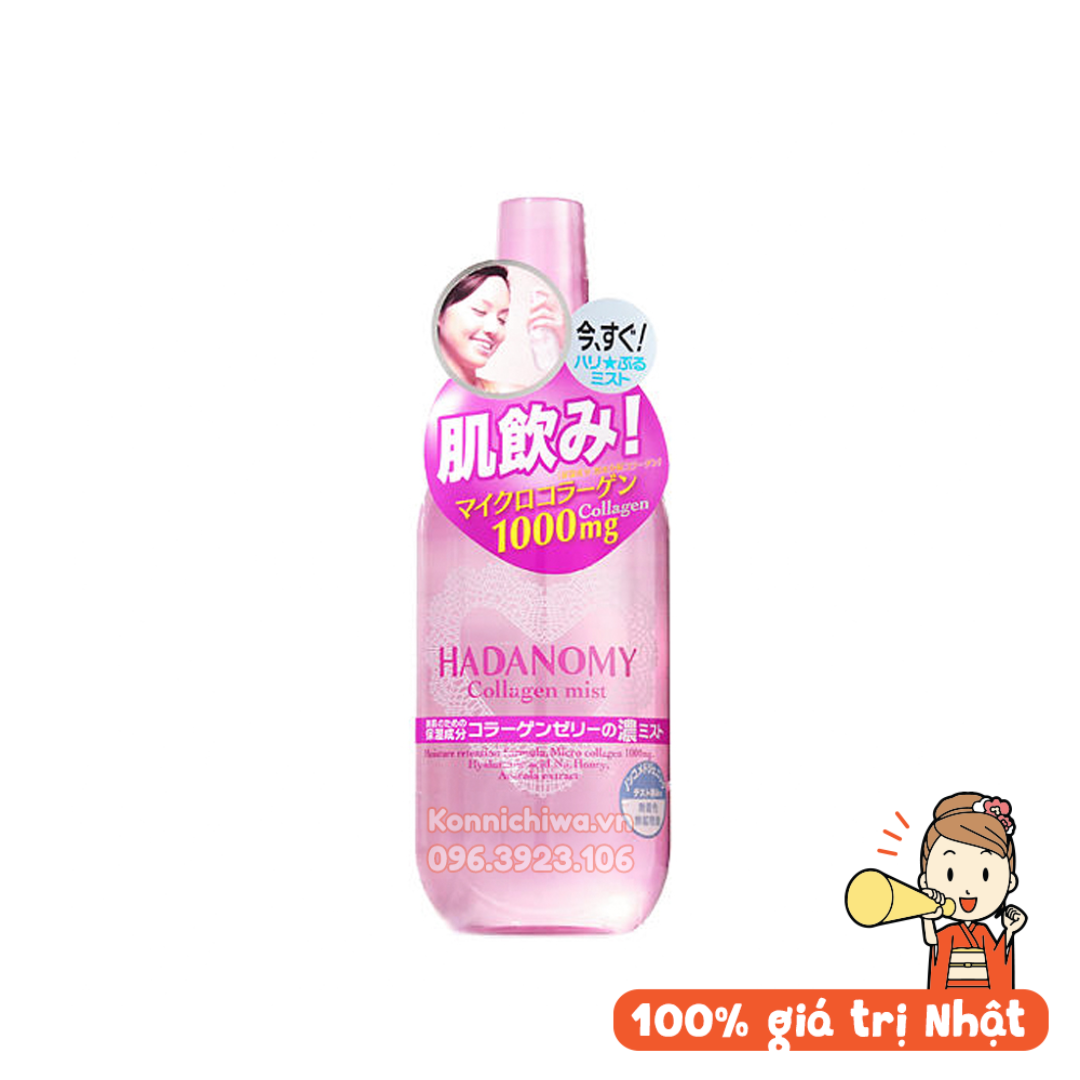 Xịt khoáng dưỡng da Hadanomy Collagen Mist 250ml nội địa Nhật | tăng cường độ ẩm cho làn da, giữ lớp trang điểm lâu phai
