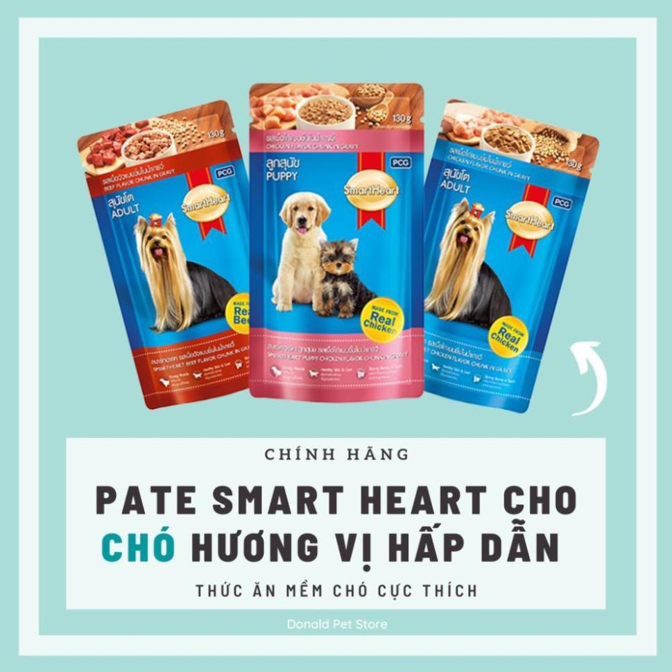 [HCM]Pate cho chó Smart Heart dạng gói 130g dành cho chó con và trưởng thành vị bò gà