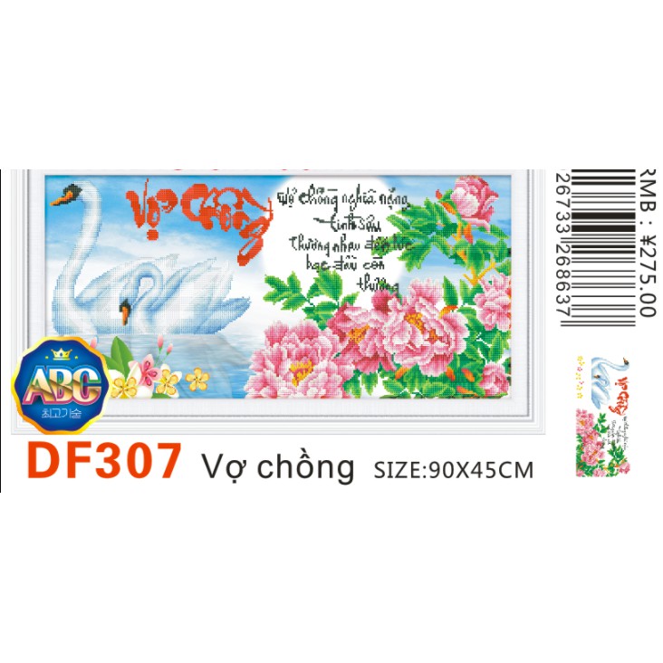 Tranh đính đá thư pháp Vợ chồng kích thước 90*45cm