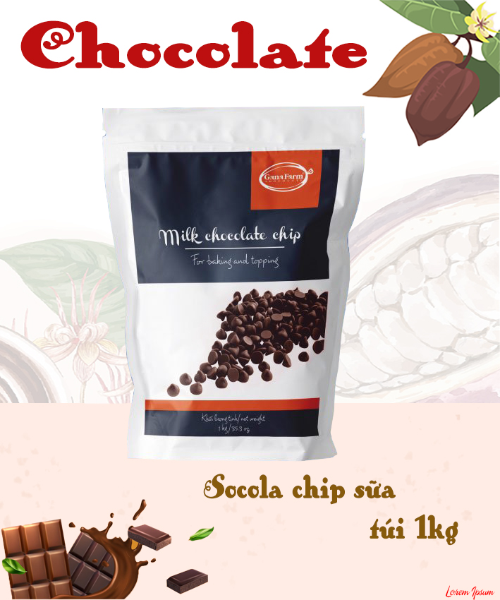 Socola chip sữa túi 1kg màu nâu vị ngọt nhẹ phủ bánh hoặc sử dụng trực tiếp