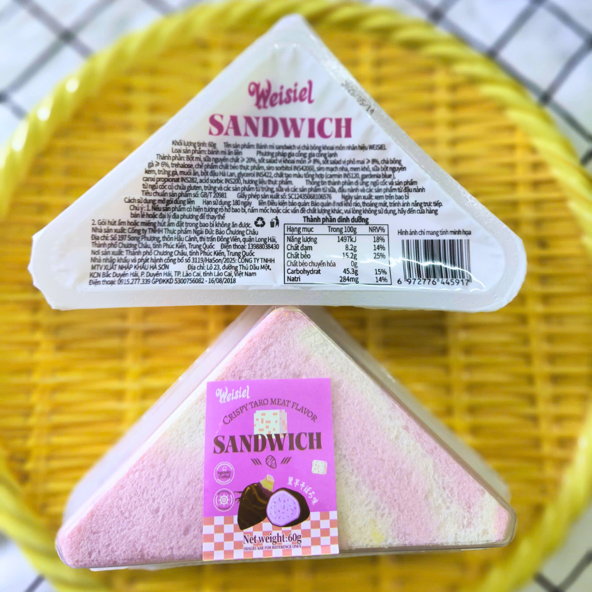 Thùng 1kg (16c)Bánh Sandwich Tam Giác Khoai Mỡ, Bơ Kèm Hộp B257 - Ăn Vặt BeeGin