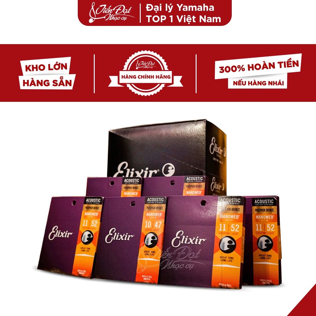 Dây Đàn Elixir Guitar Acoustic Chính Hãng Cao Cấp, ELIXR 10-16002, ELIXIR 11-16027, ELIXIR 12-16052