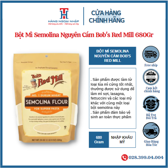 Bột mì semolina nguyên cám bob's red mill 680g