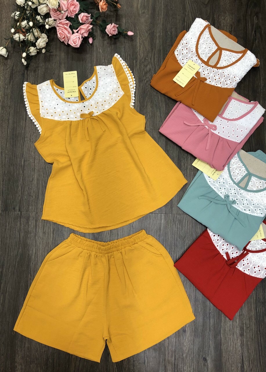 Bộ đùi vải đũi đắp ren xinh ku-phong shop