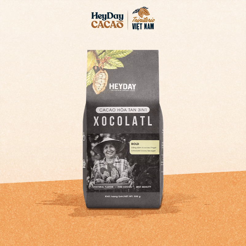 Bột cacao sữa 3in1 Xocolatl Bold - Túi 500g - Độc đáo 45% cacao nguyên chất - Gu mạnh vị đắng socola cực đậm - Ít ngọt - Không dùng hương liệu - Heyday Cacao